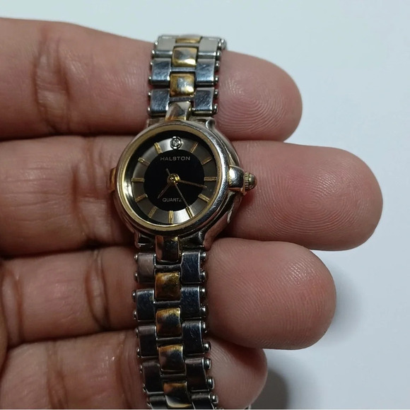 Vintage Halston Ladies Watch Diamond Accent Quartz Two Tone 293-v121 Working - Picture 3 of 7